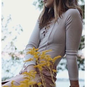 Forever 21 Gray Lace up body suit!! Size S!